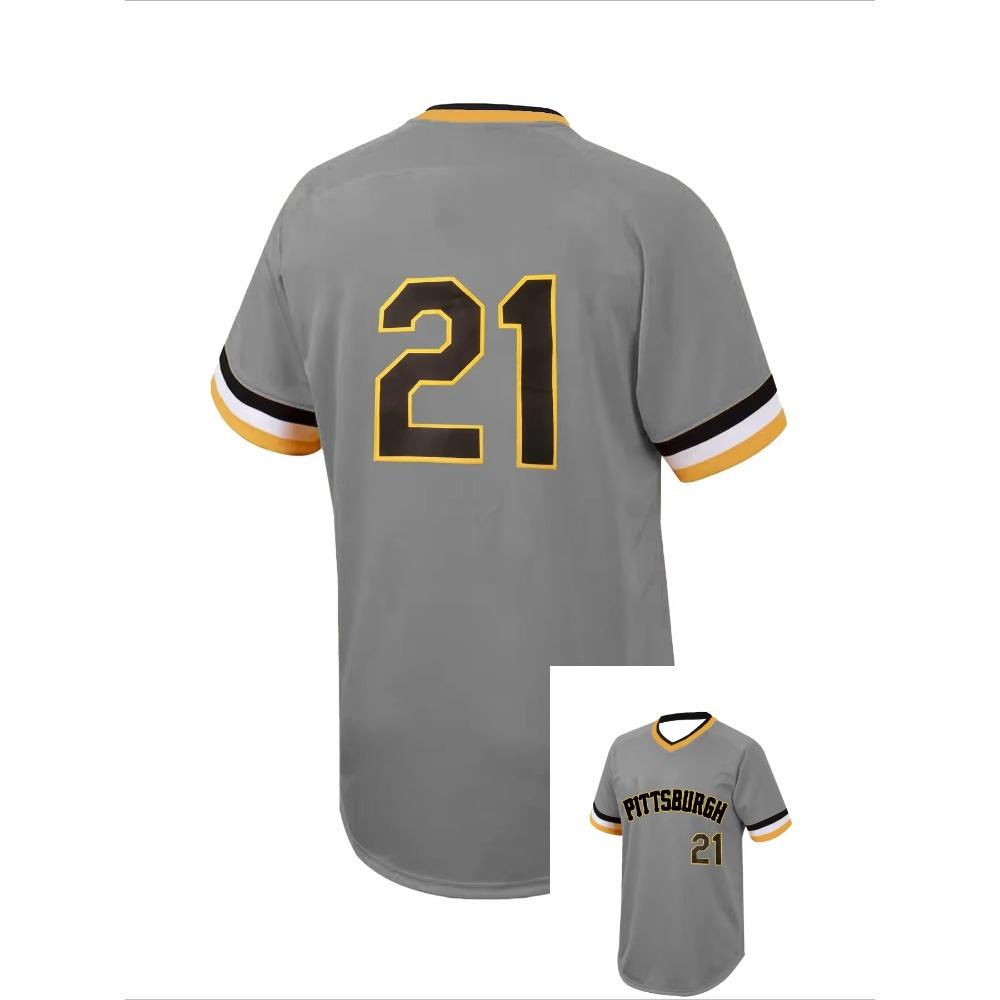 Fashion Baseball Jersey Breathable Baseball Shirt Quick Dry Baseball Uniform Short Sleeve NO. 21 V-Neck T-Shirt Sweatshirt Moto