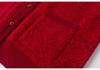 Women's Fashionable Red Pure Wool Jacquard Sweater Coat for Middle-Aged and Elderly Mothers