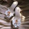 Fashion Women's Fashion Fine Heel Flip-flops Summer New Square Head Open Toe Flower Set Foot Anti-slip Wear Heel Shoes