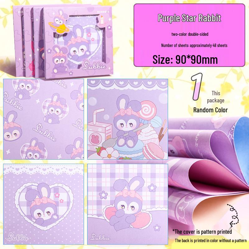 Purple Star Rabbit Origami Paper - Double-Sided, Cartoon Patterned for Kids