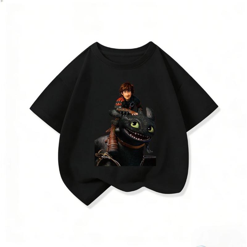 Cozy Kids Short Sleeve Tee Trendy Round Neck Adorable How To Train Your Dragon Pattern Cute Street Daily Wear 3 14