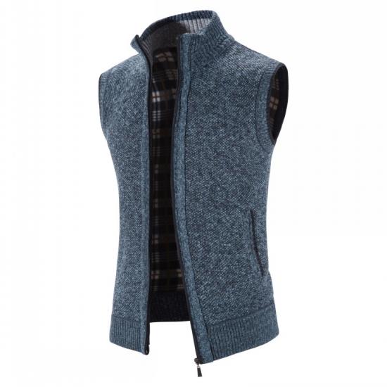 New Solid Mens Sweaters Autumn Winter Warm Zipper Sweaters Vest Men Casual Knitwear Sweatercoat Male Sleeveless Cardigan