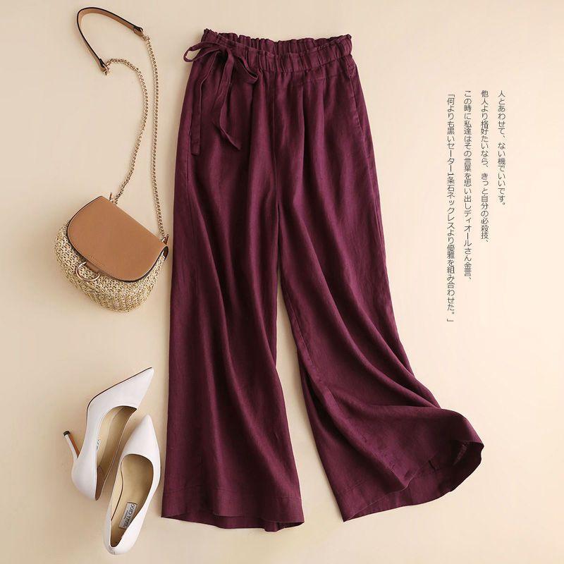 Cotton and Linen Wide-leg Nine-point Summer Women's Loose and Thin High Waist Straight-leg Casual Pants