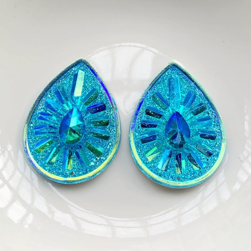 8pcs 30X40mm Water Droplet Resin Rhinestone DIY Jewelry Making Decorative Flat Back 2hole Scrapbook