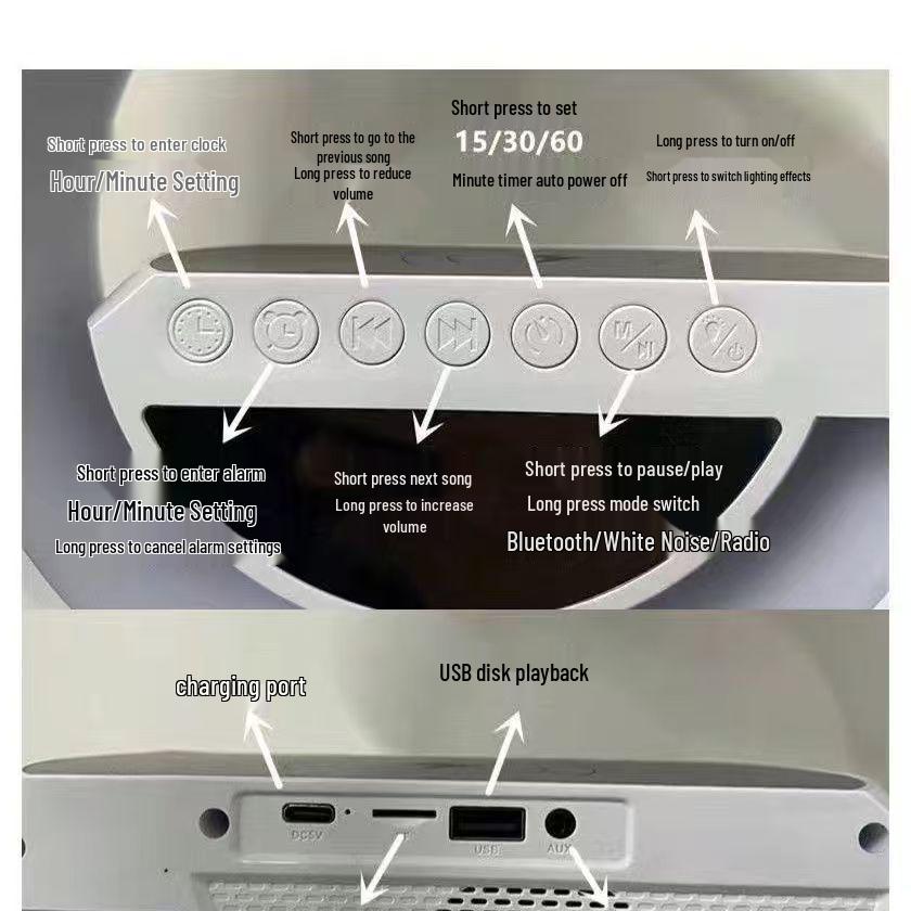 Multifunctional Portable Bluetooth Speaker: Wireless Charging, Ambient Light, Alarm Clock, Card Slot