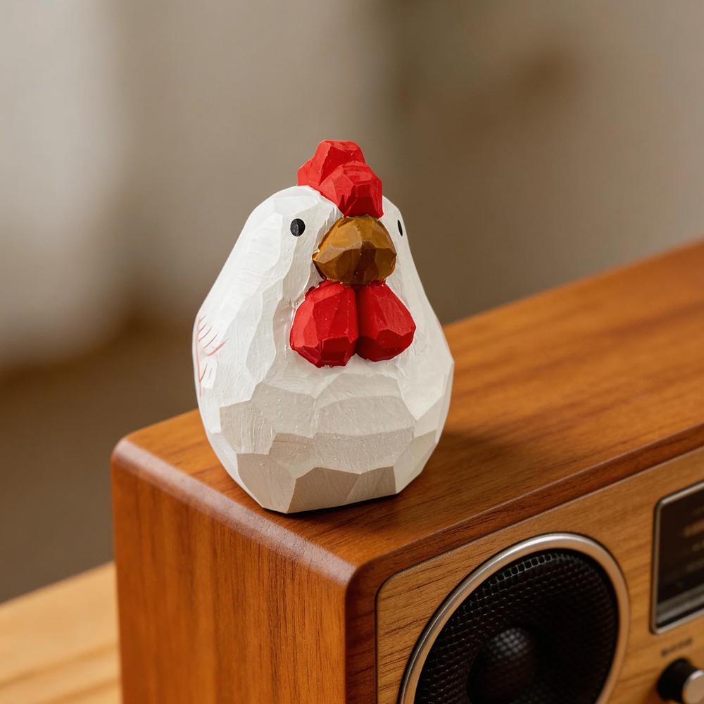 Hand Carved Wooden Rooster Rustic Figurine Cute White Chicken Statue Farmhouse Kitchen Home Desk Shelf Decor Ornament Gift