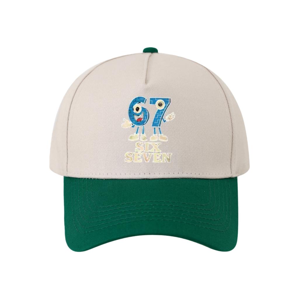 Retro Color Blocked Baseball Cap,Unisex 67 Six Seven   Breathable and Versatile Sun Shading Duckbill Cap