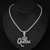 Hip Hop Zinc Alloy Crown Queen Letter Full Diamond Pendant Temperament Personality Necklace Jewelry