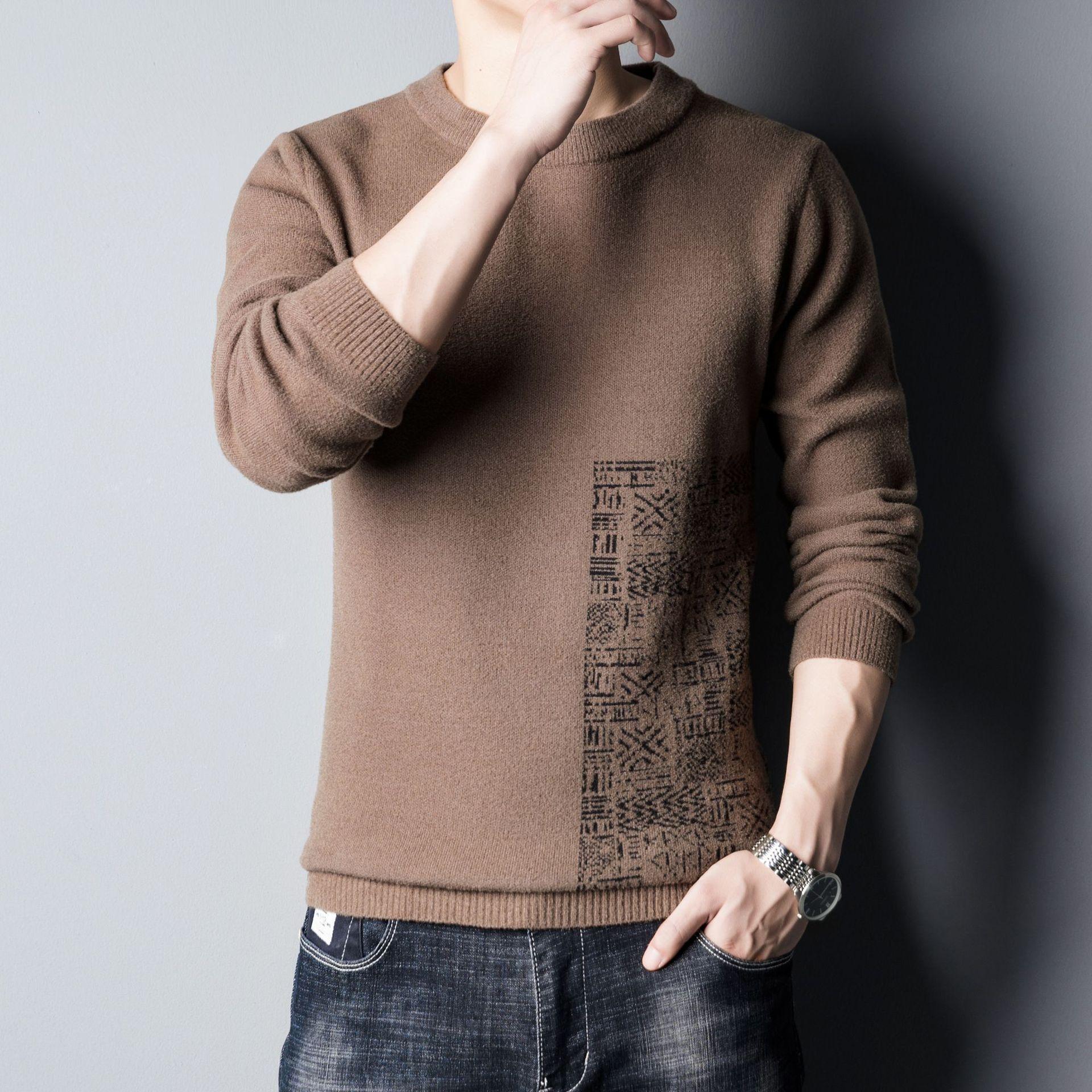 

Высококачественный черный джемпер с круглым вырезом, мужской осенне-зимний новый трендовый джемпер, утепленный вязаный свитер, нижний джемпер 3XL/190