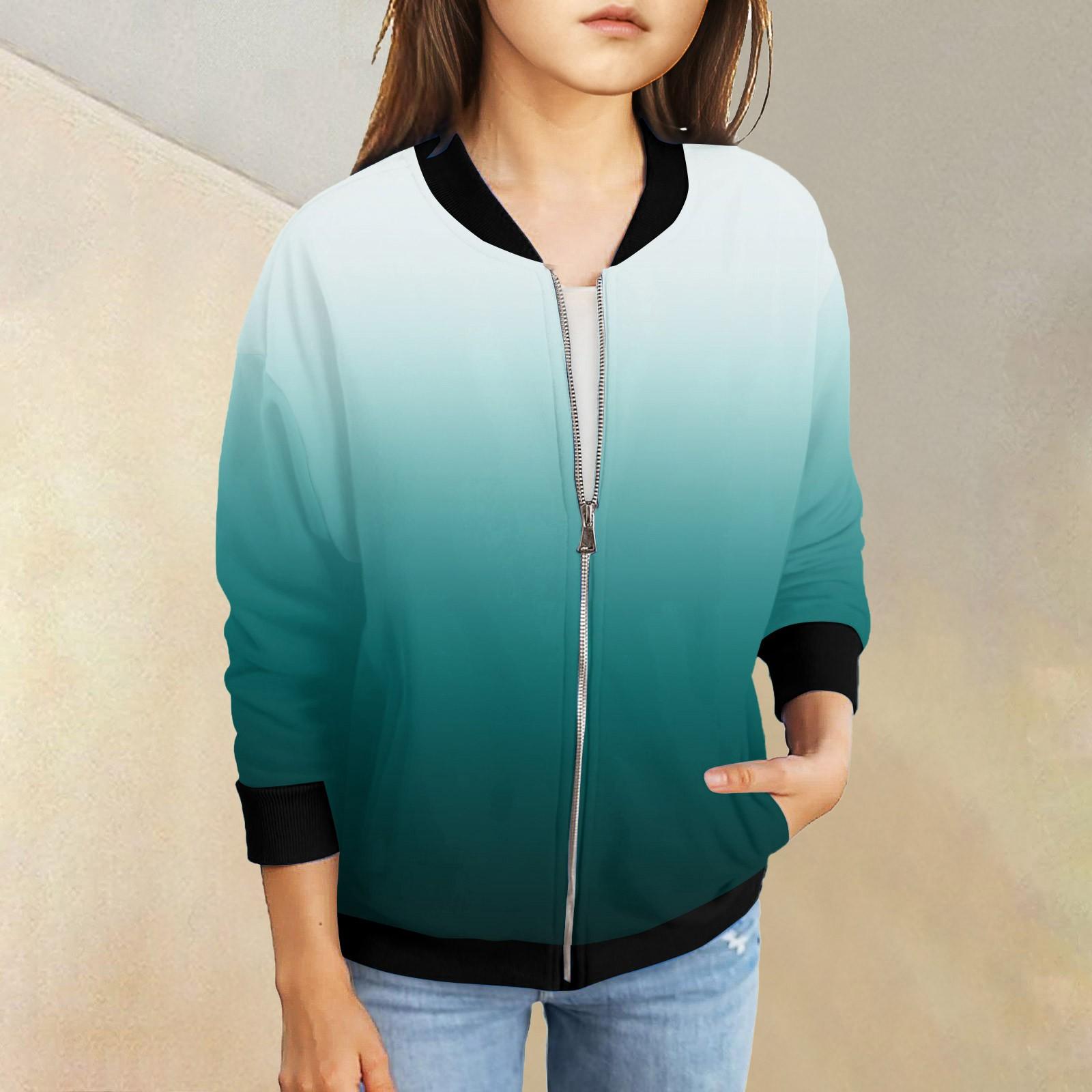 

Куртки на молнии для девочек, детские осенние толстовки с длинными рукавами, верхняя одежда с карманами 5-15 лет 160