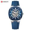 CURREN 8485 Men's Casual Waterproof Hollow Mechanical Watch with Rubber Strap