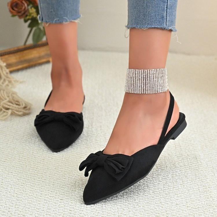 Fashion French Low Heel Baotou Sandals 2025 New Spring and Summer Bow Flat Gentle Evening Wind Pointed Head After the Empty Single Shoes