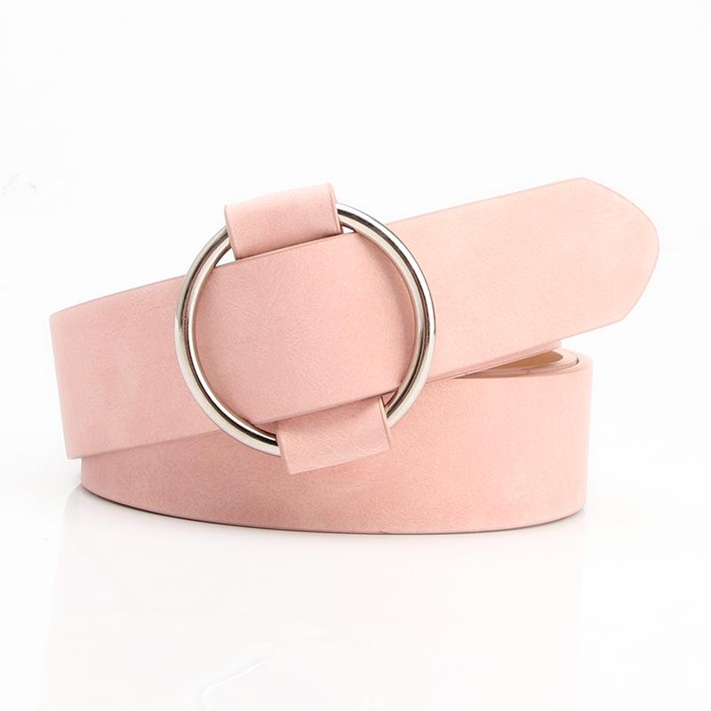 

Women s Adjustable Leather Belt with Round Buckle, Hole-Free Design for Versatile Dress and Trouser Styling. розовый