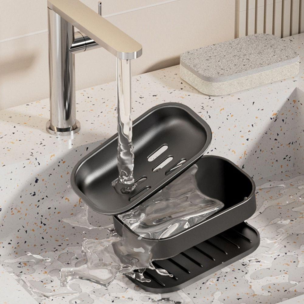 Plastic Double Layer Soap Rack Drill-Free Vacuum Suction Soap Dish Soap Sponge Holder Kitchen