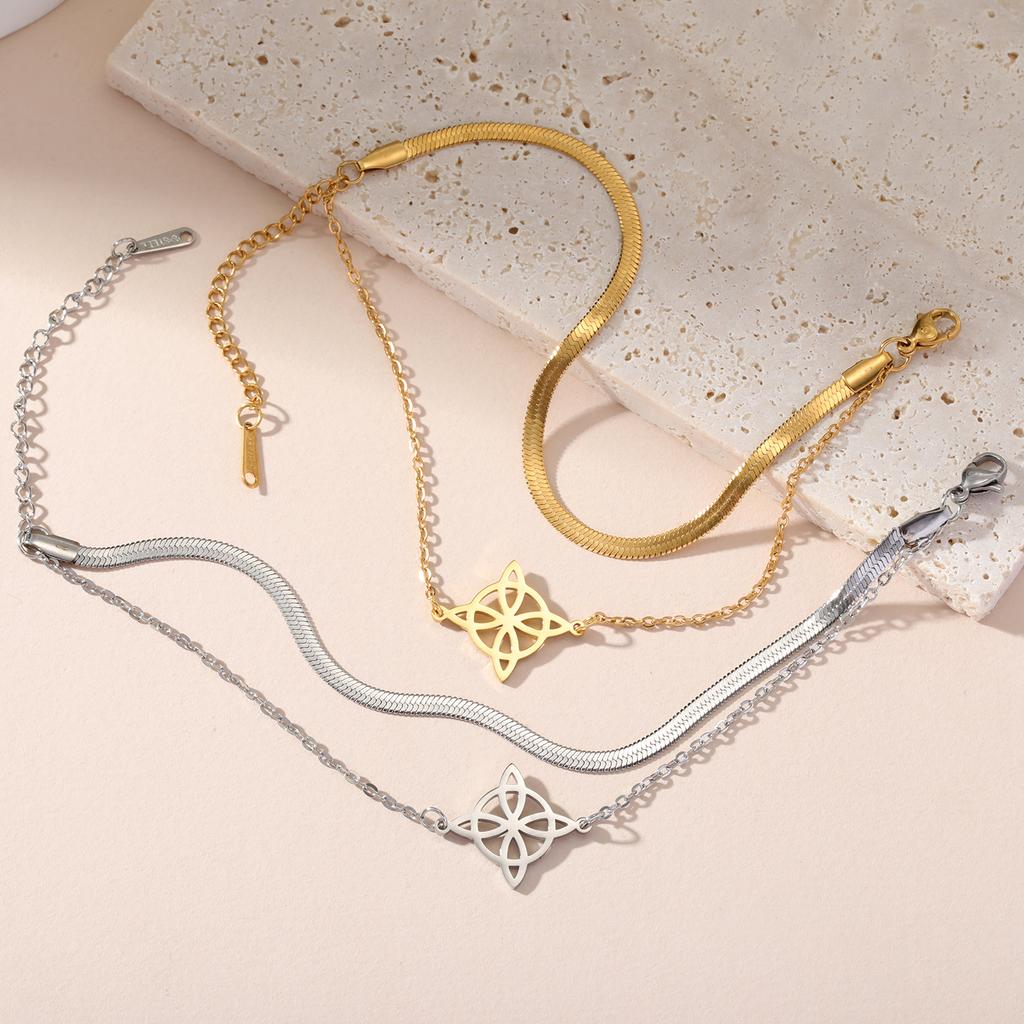 Lemegeton Charm Witch Celtic Knot Double Layer Bracelets Women Wicca Amulet Adjustable Chains Bracelet Stainless Steel Jewelry