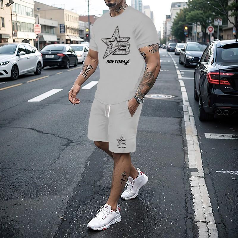 Heiß verkaufendes Sommer-Neu-T-Shirt+Shorts 2-teiliges Set für Herren Casual Fitness Jogging Sportbekleidung Hip-Hop Atmungsaktiv Kurzärmelig