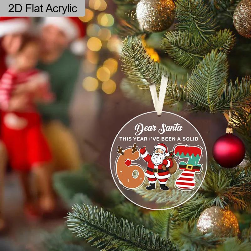 1pc '67' Santa Christmas Ornament, Santa Claus Acrylic Hanging Decor, Xmas Tree Ornament,Festive Party Decoration Keepsake