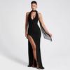 European and American Summer Neck Hanging Deep V Backless Slim Slit Dress