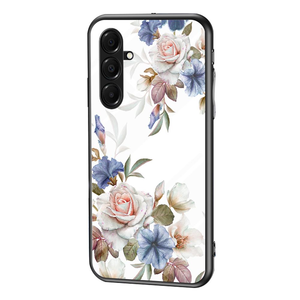 For Samsung Galaxy A17 5G Case Floral Pattern TPU+Tempered Glass Protective Phone Cover