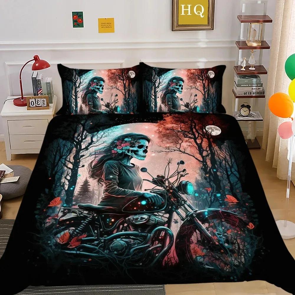 Skull and Beauty Duvet Cover Set Full Size Gothic Sugar Skull Angels and Demons Bedding Set with Pillowcase Twin Double Bed Sets