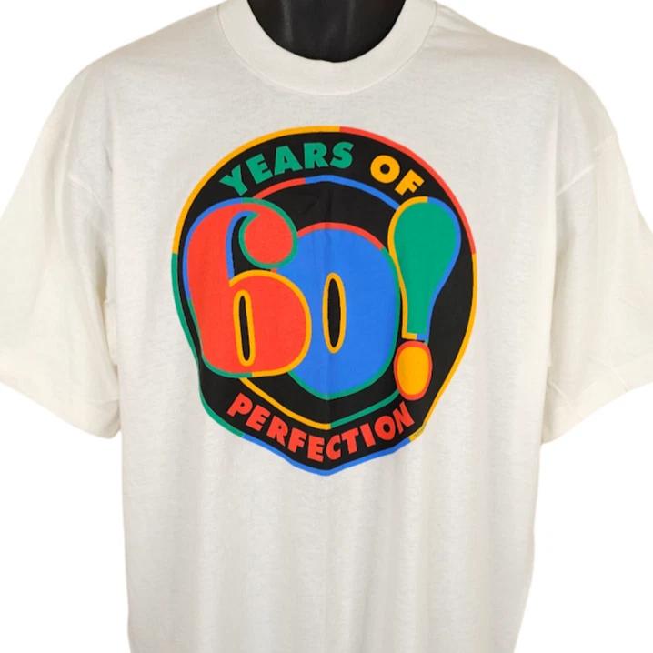 

Vintage Birthday 100% Cotton T-shirt Mens Tees Top Mens Size XL White 90s 60 Years Perfection Made In USA XL