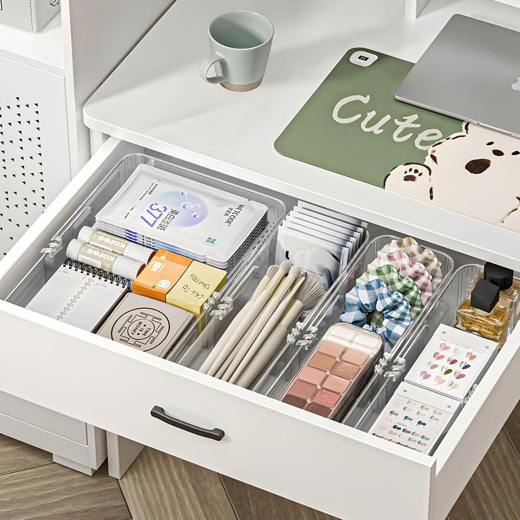 QYONLINE Drawer Expandable Slide Storage Drawer Divider Storage Drawer Small Item Storage Stationery Desktop Expandable Storage Kitchen Set of 6