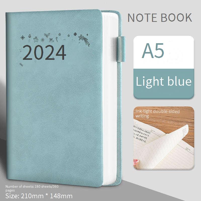 Custom A5 PU 2024 Calendar Planner Notebook with Pencil Socket Journal Notepad Business Supplies (Light blue,A5 210*148MM&custom)