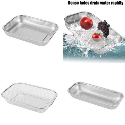 Durable Rectangular Stainless Steel Mesh Colander For Efficient Fruit Vegetable Draining Multi Size Kitchen Strainer Options