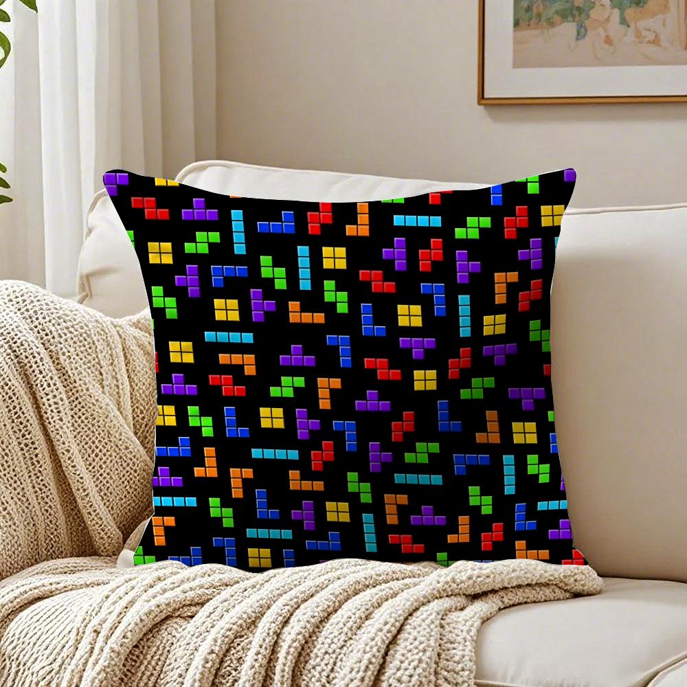 Housse de coussin taie d'oreiller Jeu de puzzle classique T-Tetris Anti-acariens Décoration de canapé de salon Coussin Chambre