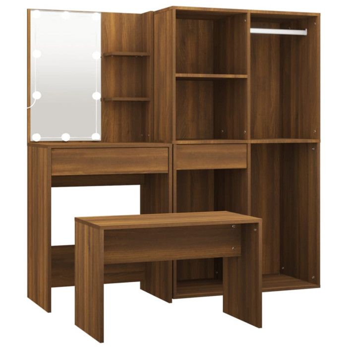 Ensemble de coiffeuse avec LED Chêne marron Bois d ingénierie