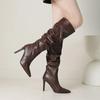 New Black Brown Pleated Lazy Long Boots European American Style 10cm High-heeled Pointed Autumn Winter Women Knee High Boots 43