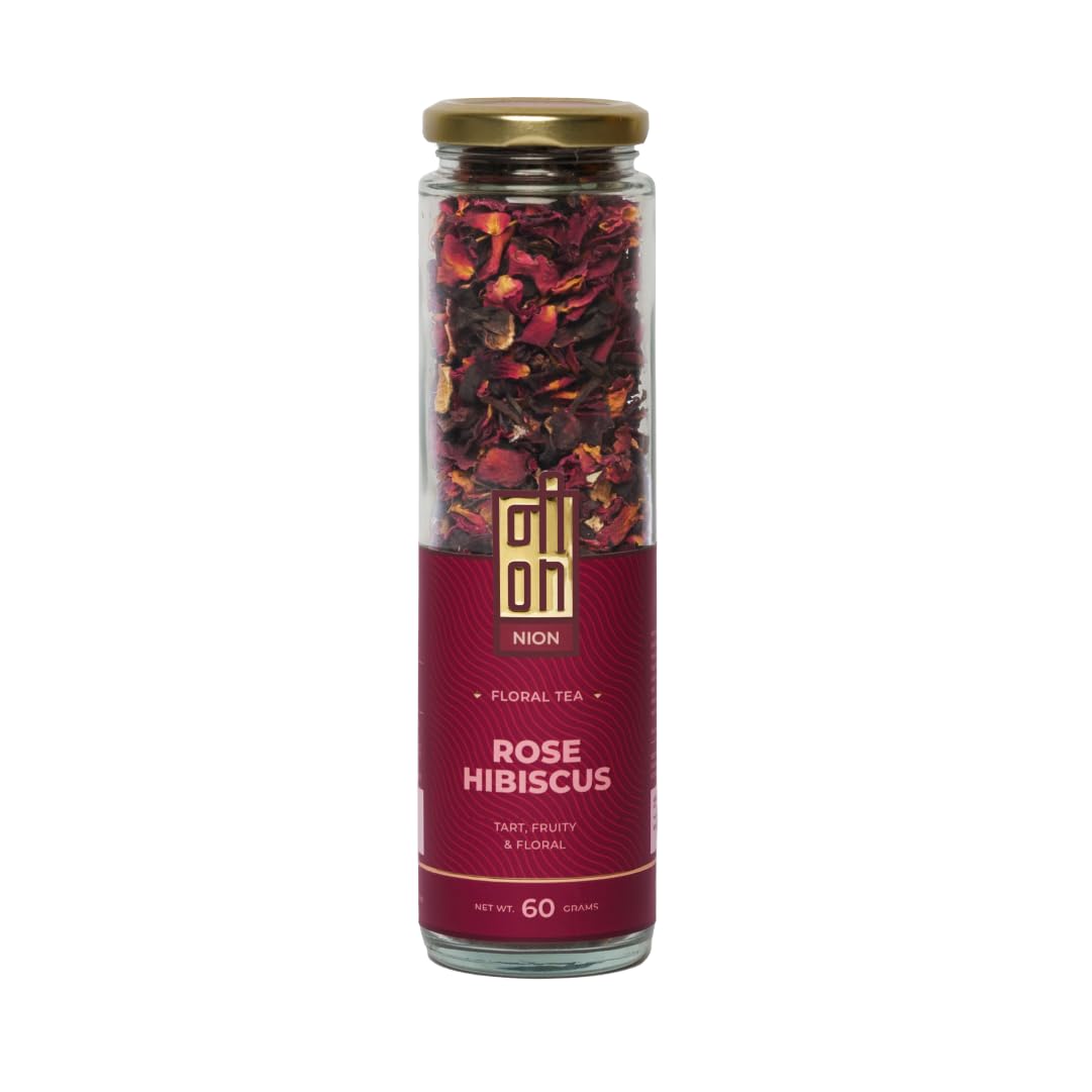 

Nion Rose Hibiscus Tea Blend | Loose Leaf | Caffeine Free |Tart, Fruity And Floral Tea | Tall Jar, 60g