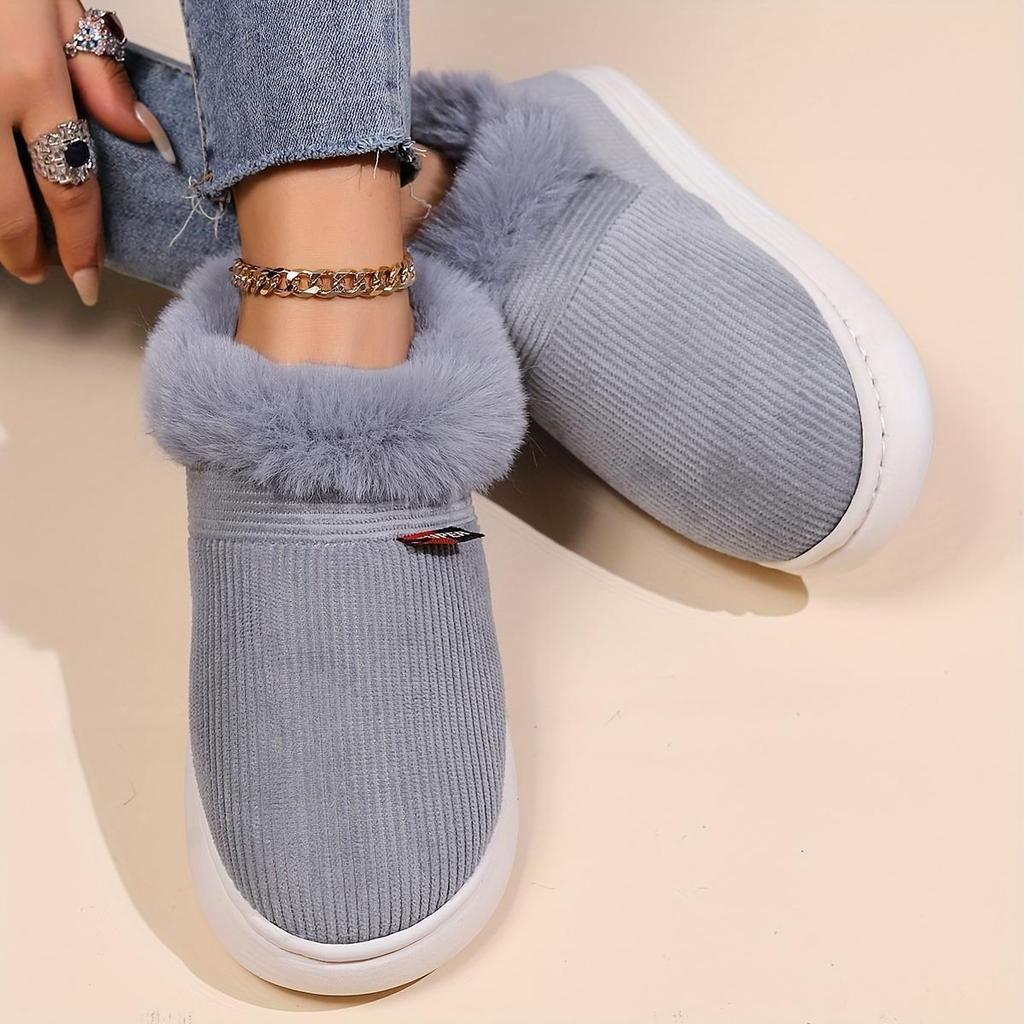 Pantofole di velluto a coste foderate in peluche per coppie Calzature comode per la casa in inverno con suola morbida