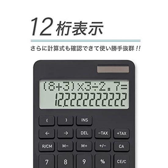 Asuka calculator 12 digits calculation display parentheses C1258BK black stylish partial correction fast typing tax rate 2 lines memory function