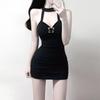 Black Two-Piece Sexy Outfit: Figure-Hugging Short Skirt, Cardigan, and Halterneck Camisole Bodycon Set