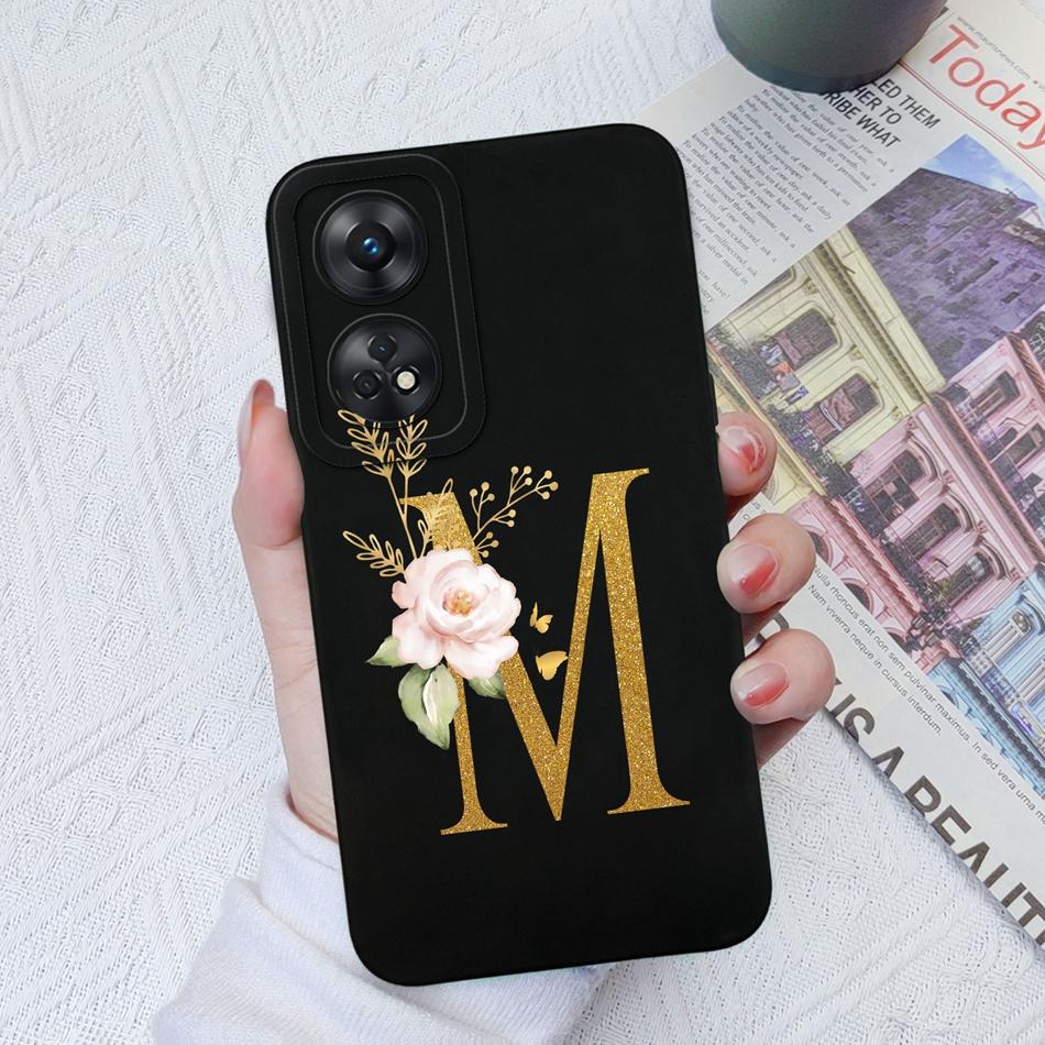 

Чехол для телефона Oppo Reno 8T 8Z Персонализированный 26 Букв Жидкий Силикон Противоскользящий Черный Чехол Для OPPO Reno8T 8 Z Lite Coque Funda Oppo Reno 8 Lite