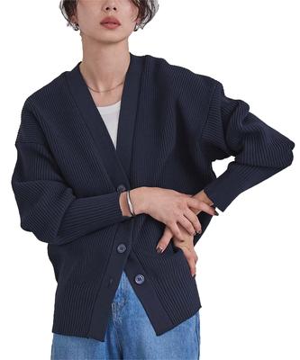 Yours V-Neck Volume Sleeve Knit Cardigan BDXU1532 Women's Small Navy