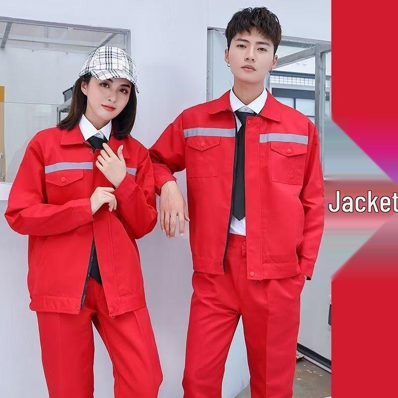 Men's Durable Workwear Set with Reflective Strips - Long Sleeve, Stain-Resistant, Labor Protection, and Professional Uniform for Spring and Autumn.