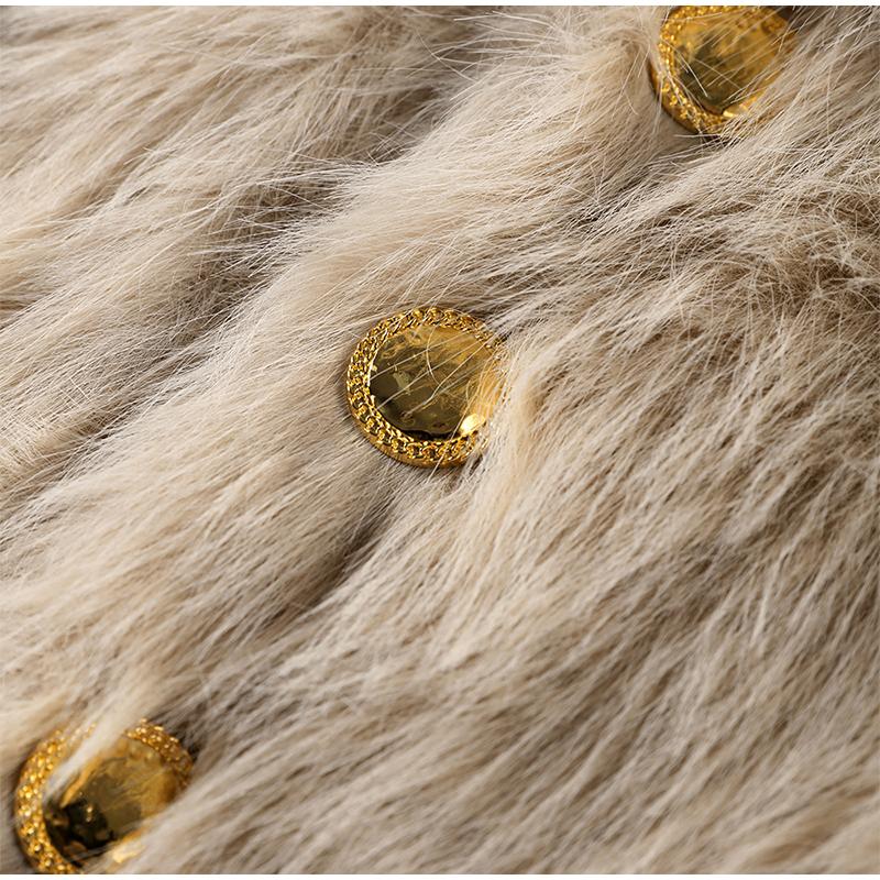 2024 Women Winter Fashion New Faux Fox Fur Coat Metal Button Thickened Warm Tops