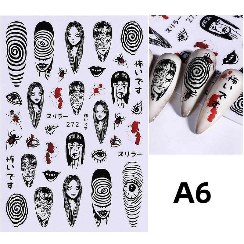 1/6 Pcs Halloween Nail Stickers Cute Skull Pumpkin Ghost Spider Nail Slide Decals Nail Supplies Manicure Decoration