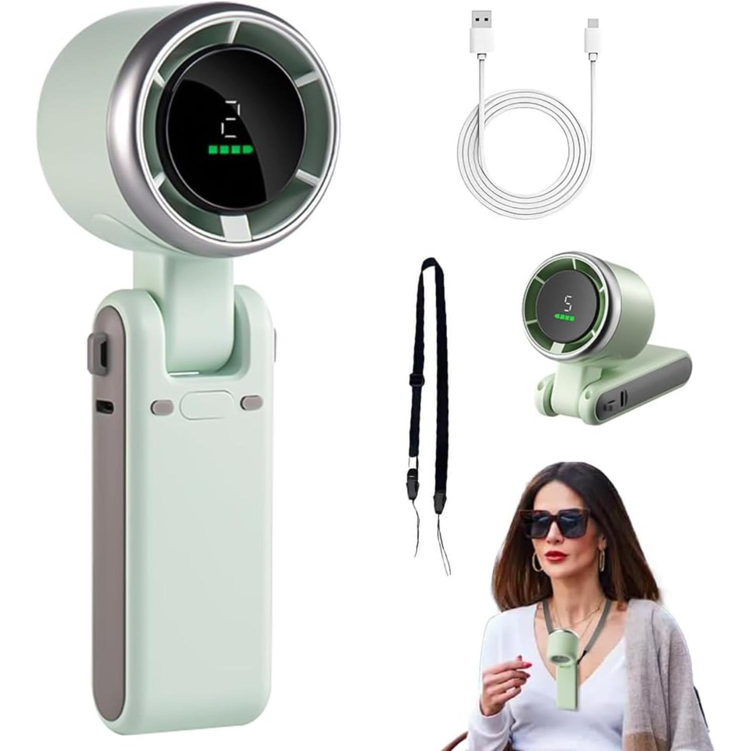 Handheld Fan, Mini Fan Foldable, Portable Handheld Fan with Lanyard, LED Display, 5 Speeds, 3600mAh Rechargeable Battery, Small Foldable Fans