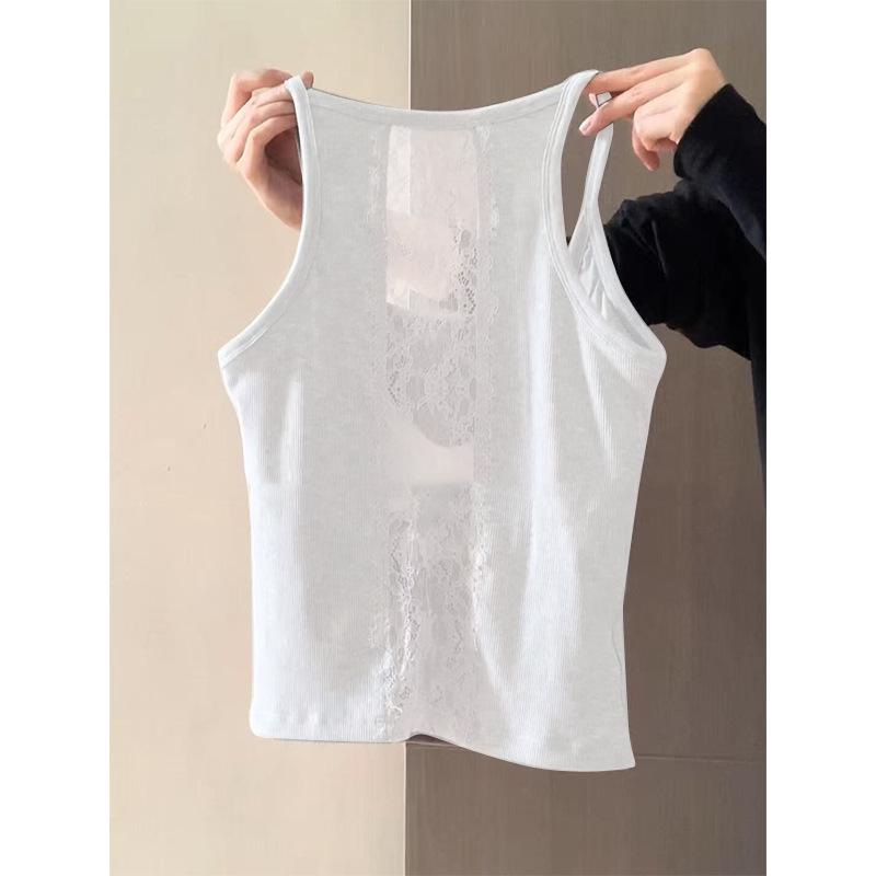 

Кружевная майка на бретельках: Приталенный крой, сексуальный и чистый для женской весны/лета One Size Fits 75-120 Jin белый