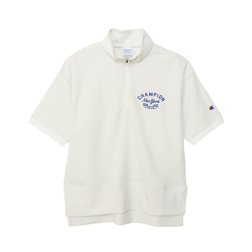 Champion Short Sleeve Half Zip Shirt UV with Embroidered Design Women's (CW-BG302), Off-White, Heat-Shielding, Protection, Quick-Drying,