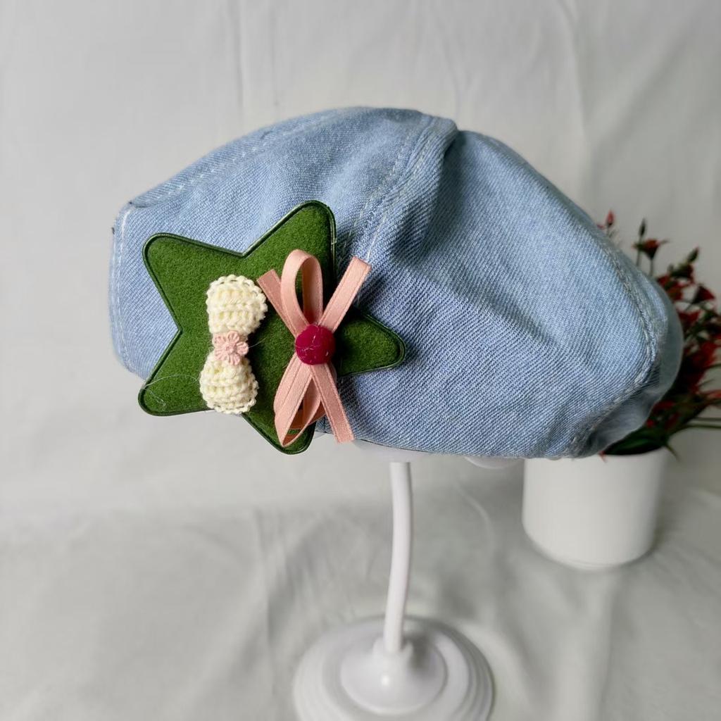 Hat female new denim beret summer versatile fashion puppy painter cloud hat showing face small spring and autumn