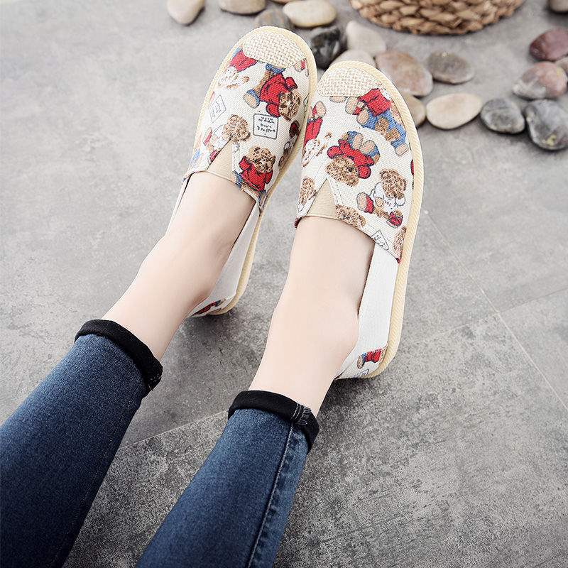 Canvas shoes spring breathable flat-bottomed one-pedal cartoon cloth shoes