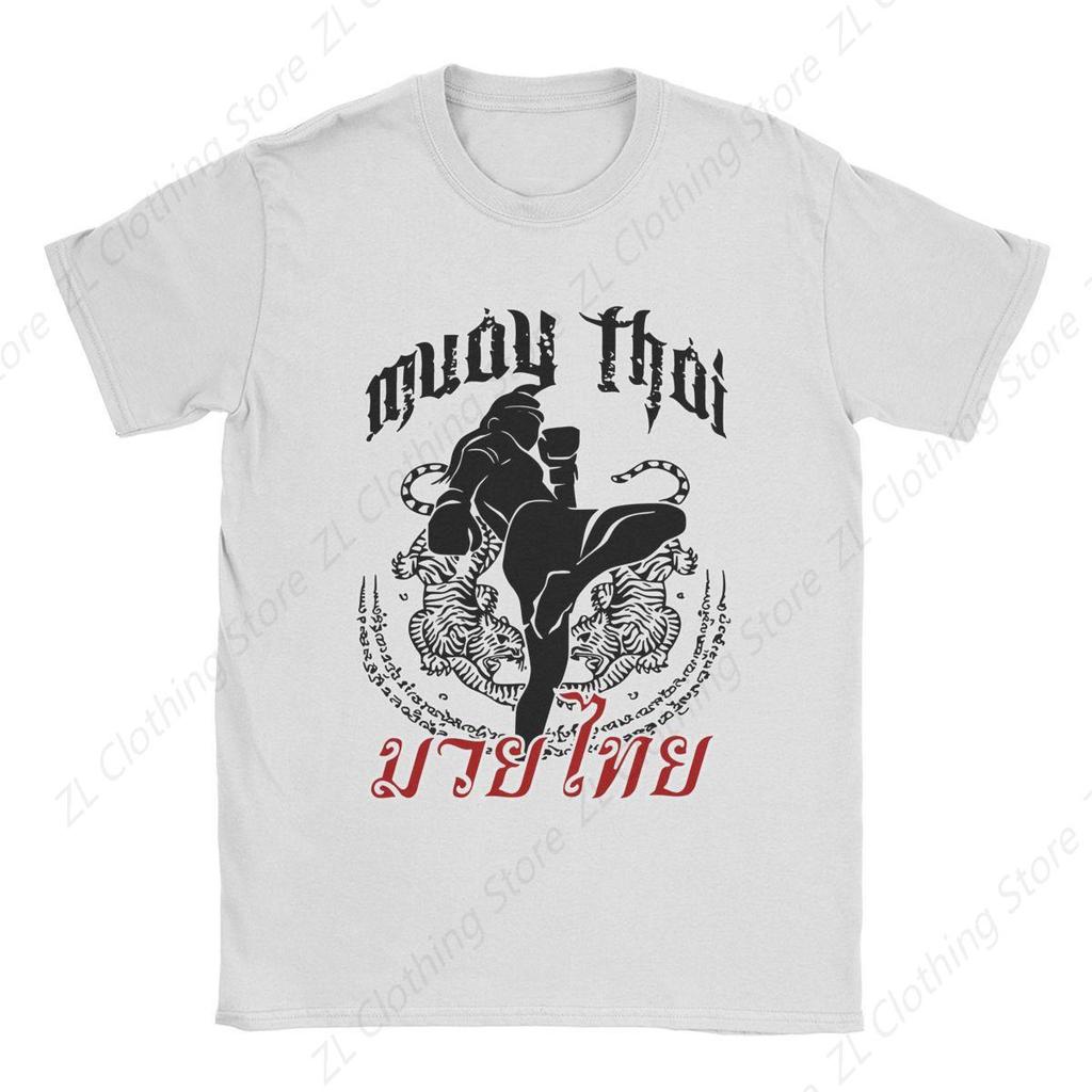 Muay Thai Tiger Jiu-jitsu T-Shirt Men Brazilian Boxing Fighter Vintage 100% Cotton Tees Short Sleeve T Shirts Plus Size Clothing