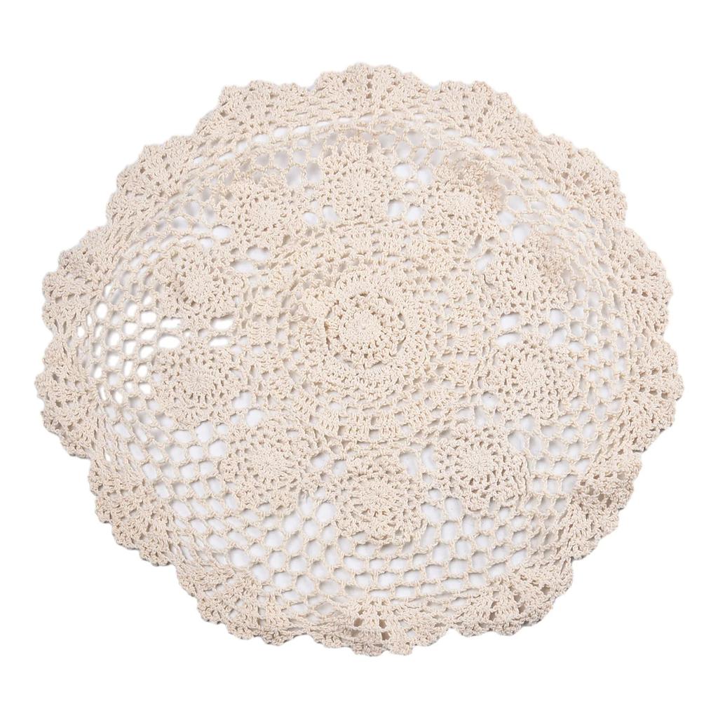 Small Round Lace TableClothVintage Crochet Table Lamp Cushion Insulation Pads Cotton Floral Tablecloth 50cm Home Decoration