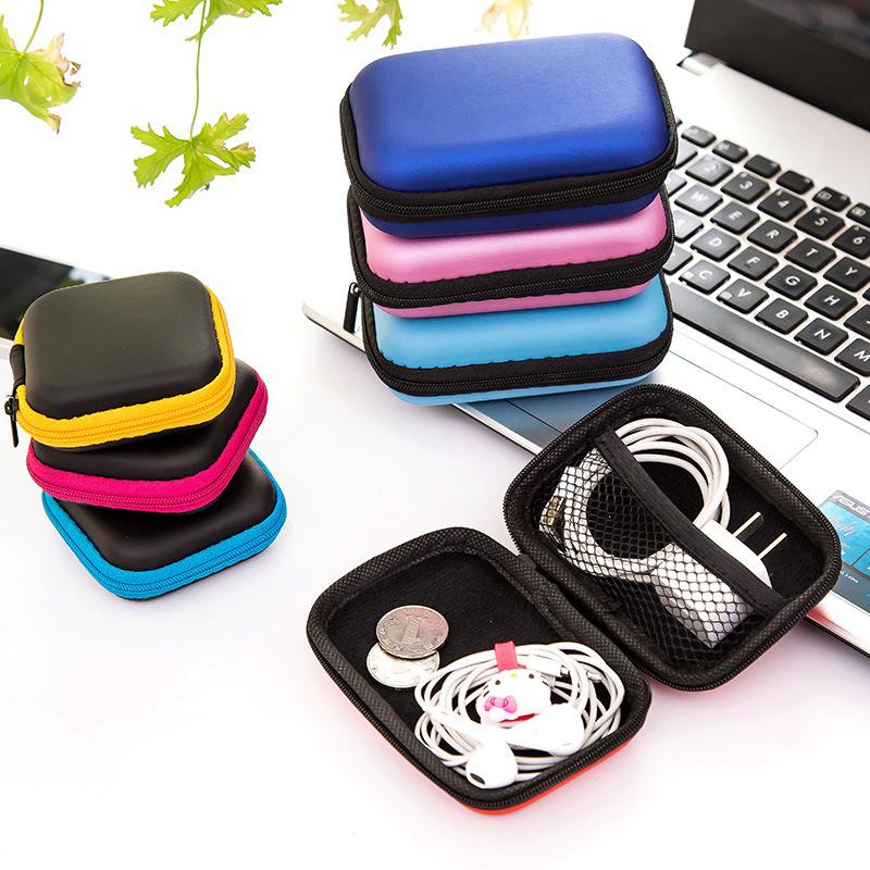 Hard Earphone Case Eva Leather Headphone Storage Bag Protective Usb Cable Organizer Portable Earbuds