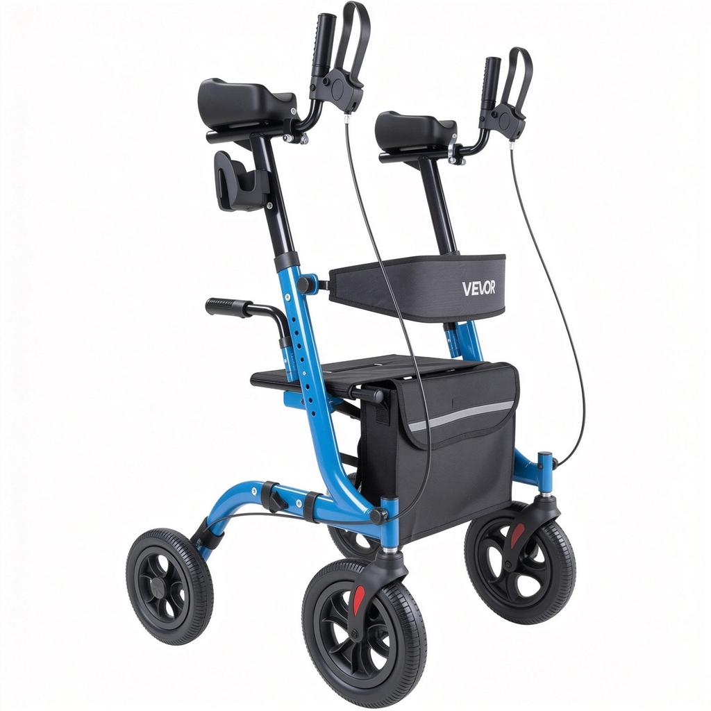 Rollator Walker with Seat for Seniors, Foldable Rolling Walker, Lightweight Aluminum Mobility Walking Aid with PU Solid Wheels, Adjustable Handle,