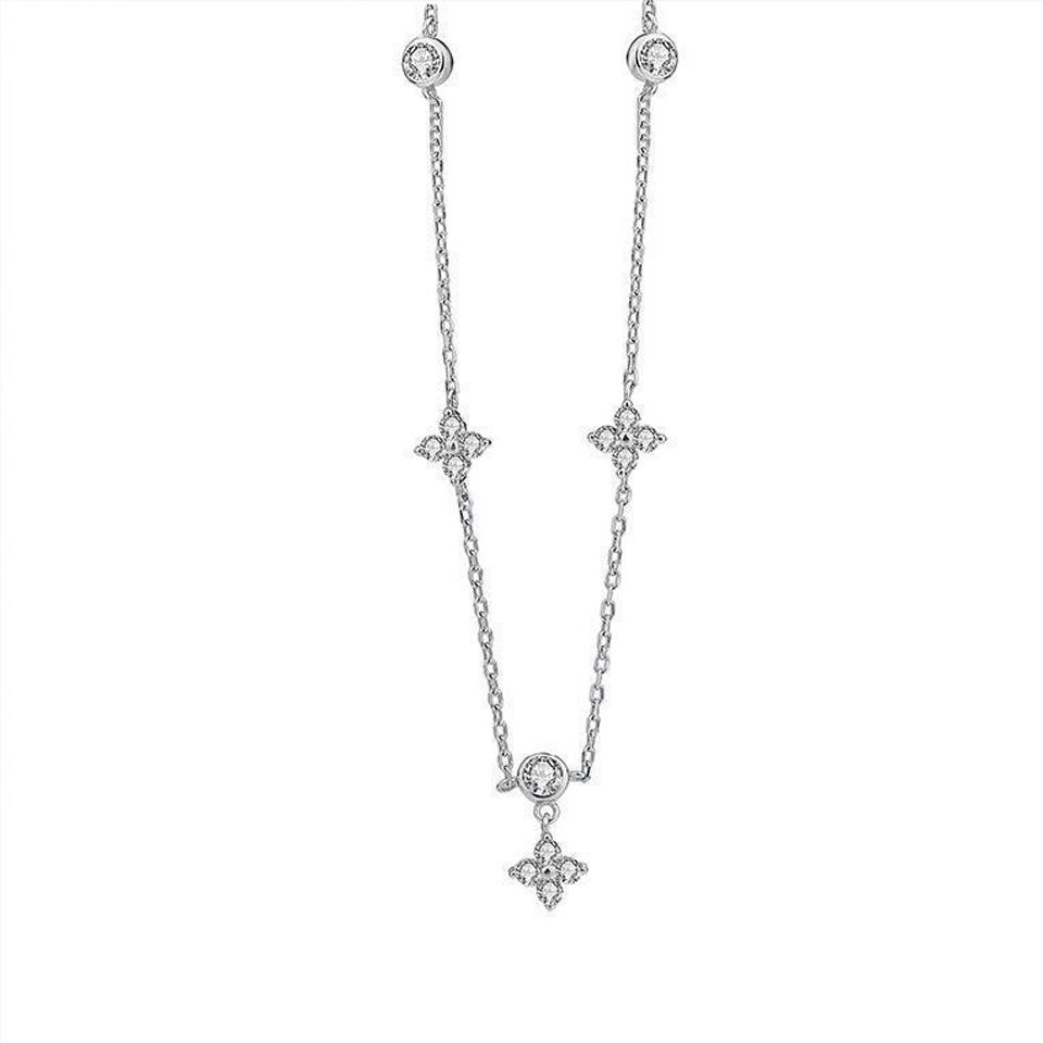 Yupsk Inlaid Zircon Four-leaf Flower Chain Necklace for Women New Niche Light Luxury Fashion Collares Choker Accessories